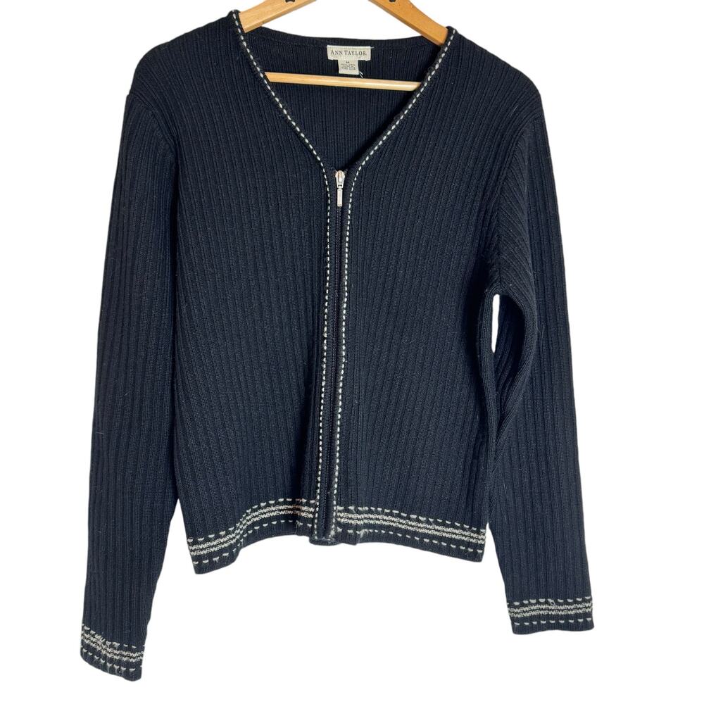 Goth Corp Modern Preppy Womens Vintage Ann Taylor Black Wool Cardigan Sweater M
